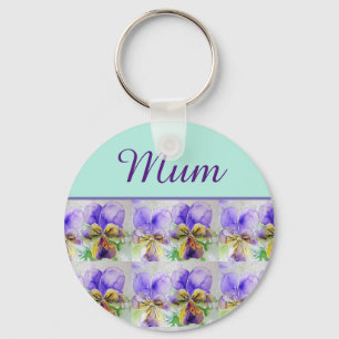 Viola Flower Aqua Stripe floral Mum Mothers Day  Key Ring