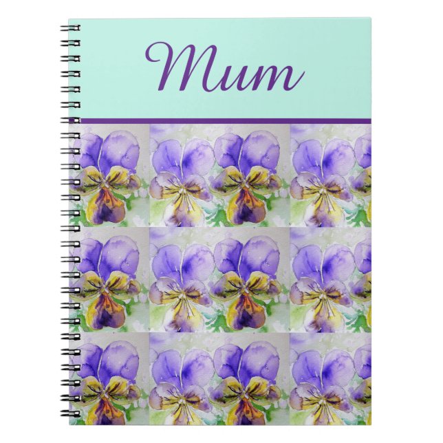 Viola Flower Aqua Stripe floral Mum Mothers Day Notebook (Front)