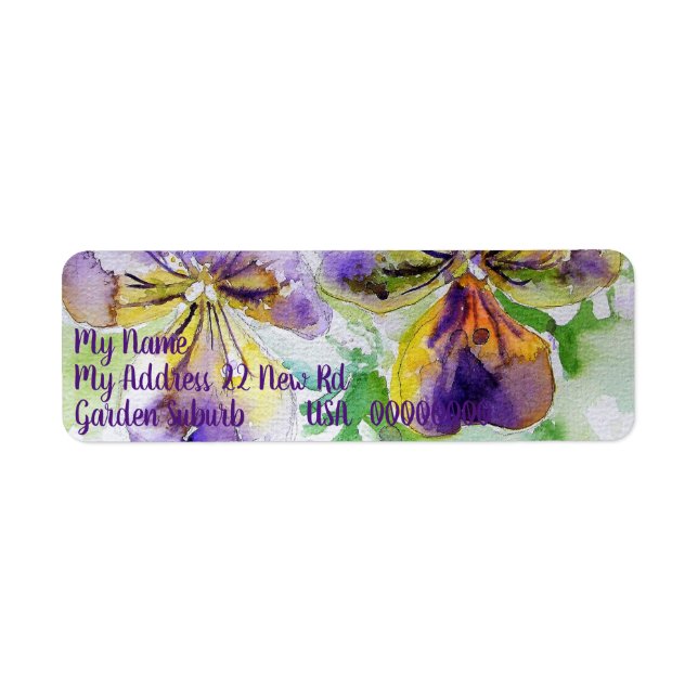 Viola Flower Watercolour Return Address Labels (Front)