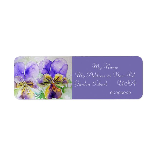 Viola Flower Watercolour Return Address Labels (Front)