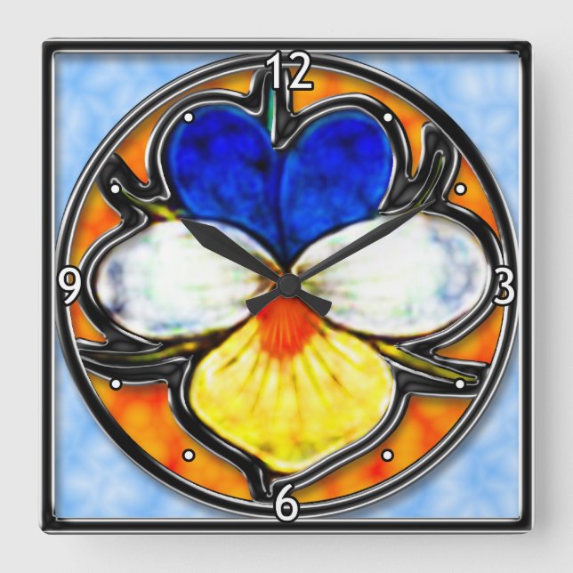 Viola Stained Glass Square Wall Clock (Front)