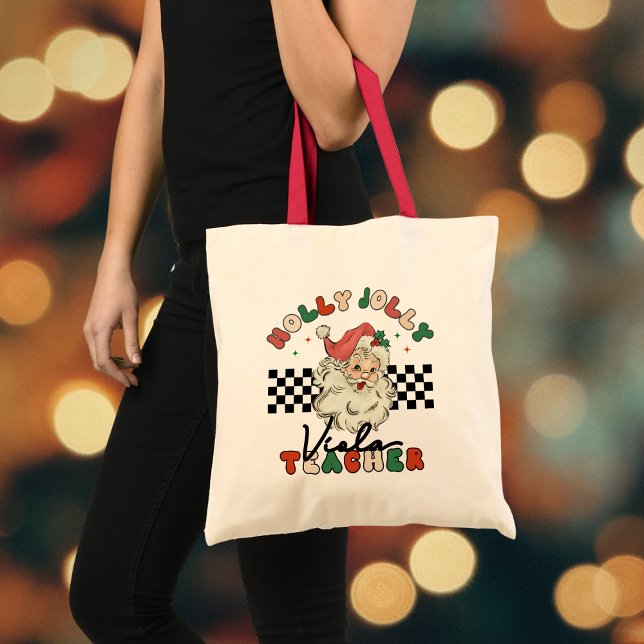 Viola Teacher Holly Jolly Christmas Music Santa Tote Bag (Creator Uploaded)