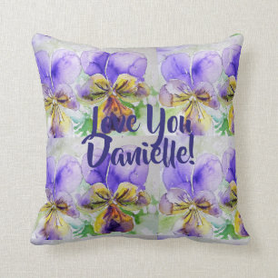 Viola Watercolor Flowers Floral Love You Cushion