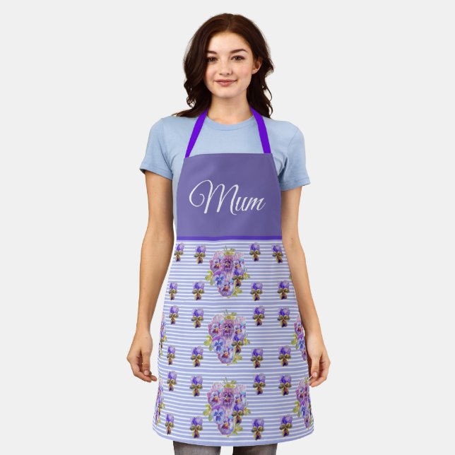 Violas Floral Purple Viola Violet Pattern Mum Apro Apron (Worn)