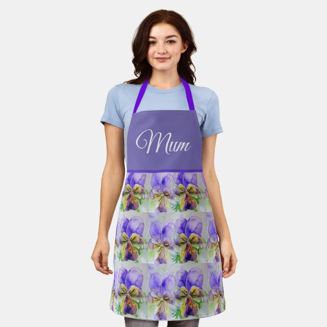 Violas Floral Purple Viola Violet Pattern Mum Apron (Worn)