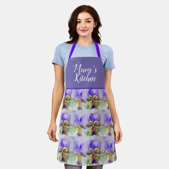 Violas Floral Purple Yellow Viola Violet Pattern  Apron (Worn)