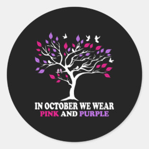 Violence Breast Cancer Awareness Month Ribbon Tree Classic Round Sticker