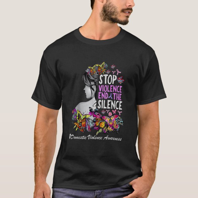 Violence Domestic Awareness Stop End Silence Ribbo T-Shirt (Front)