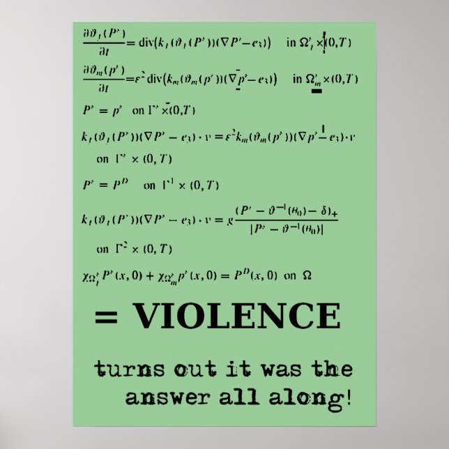 Violence Is The Answer Funny Print Poster Sign (Front)