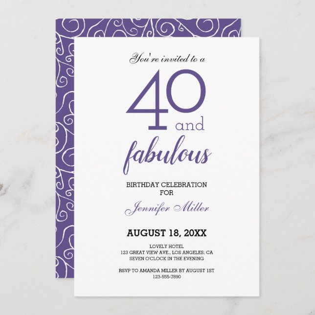Violet 40 and Fabulous Birthday Invitation (Front/Back)