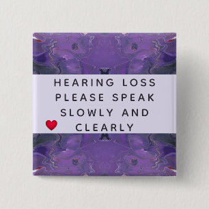 Violet Abstract Heart Hearing Loss 2 Inch 15 Cm Square Badge