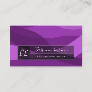 Violet abstract waves gray rectangles monogram bus business card
