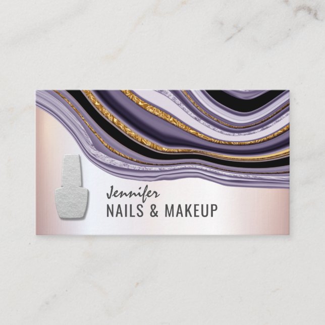 Violet agate geode chic metallic soft pink nail business card (Front)