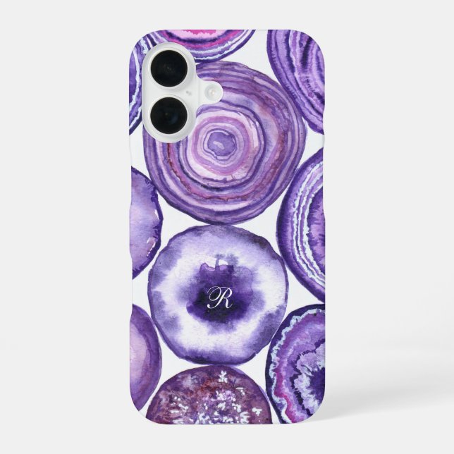Violet agate monogram iPhone 16 case (Back)