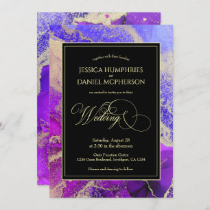 Violet Amethyst Purple Gold Moody Wedding Invitation