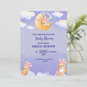 Violet And Beige watercolor baby shower invitation