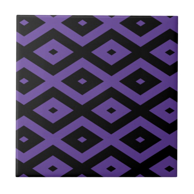Violet and black diamond pattern ceramic tile (Front)