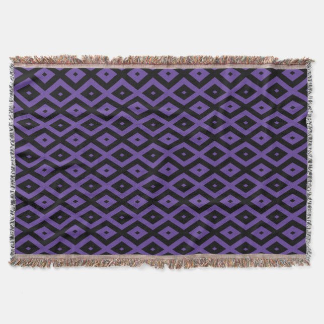 Violet and black diamond pattern throw blanket (Front)