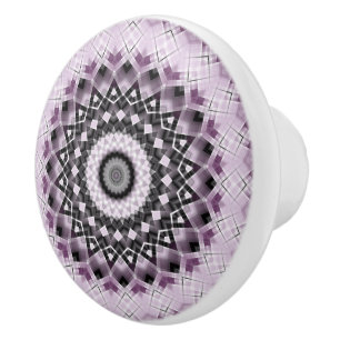 Violet and Black Geometric Mandala Pattern Design Ceramic Knob