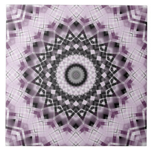 Violet and Black Geometric Mandala Pattern Design Ceramic Tile