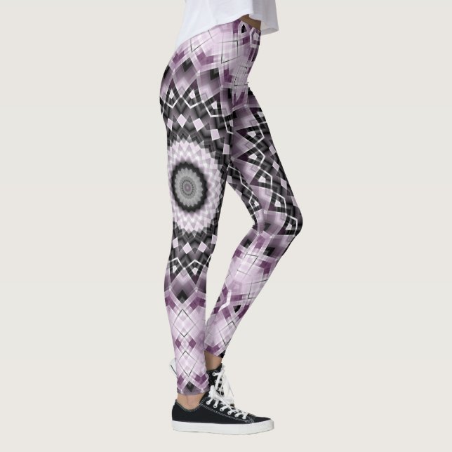 Violet and Black Geometric Mandala Pattern Design Leggings (Right)