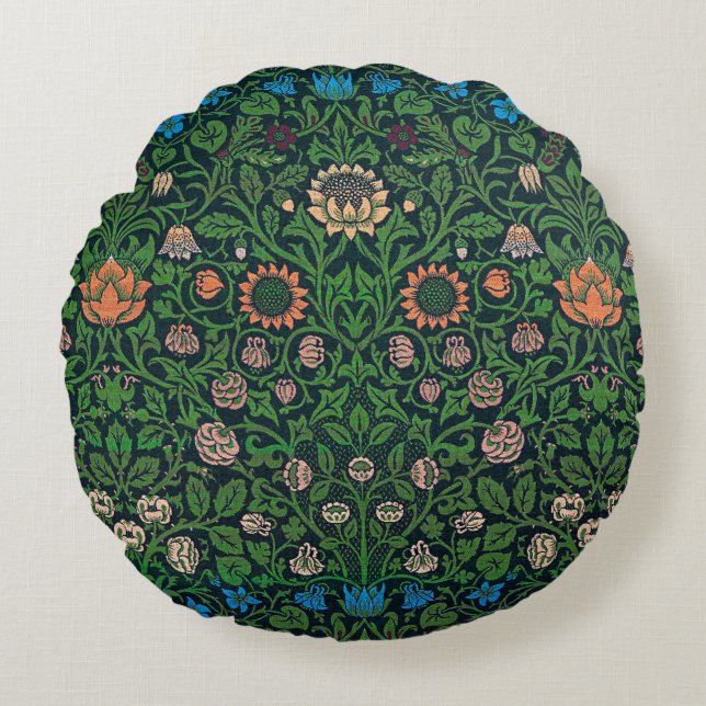 Violet and Columbine, William Morris Round Cushion (Front)