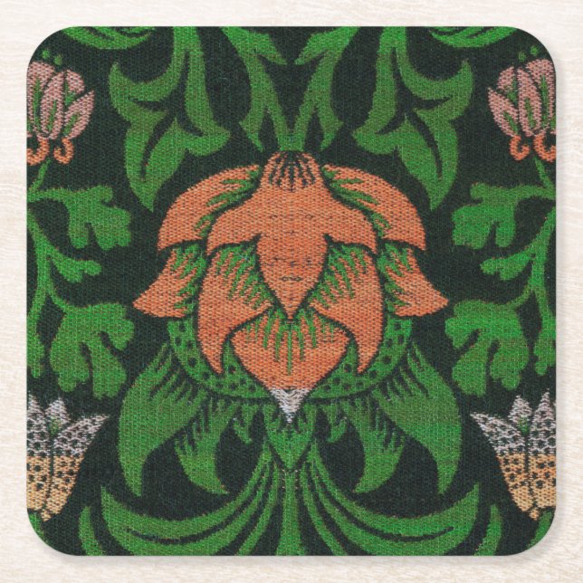 Violet and Columbine, William Morris Square Paper Coaster (Front)
