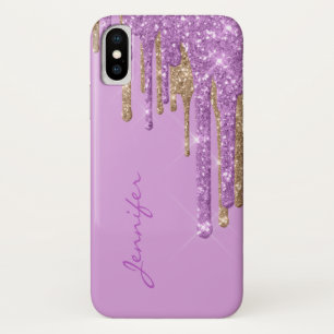 Violet and Gold Glitter Drips iPhone X Case