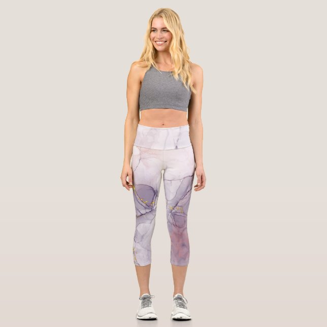 Violet and Gold Marble Capri Leggings (Front)