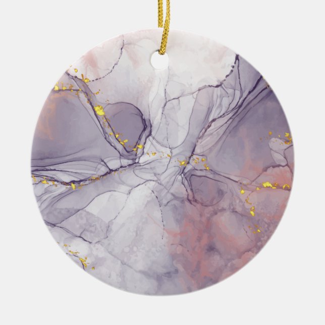 Violet and Gold Marble Ceramic Ornament (Front)