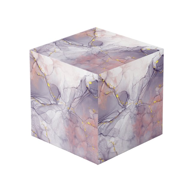 Violet and Gold Marble Cube (Front Angled)