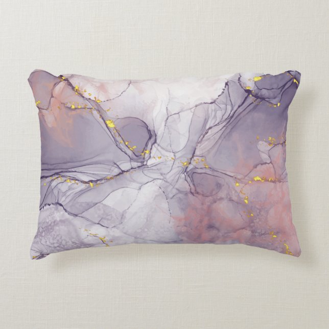 Violet and Gold Marble Decorative Cushion (Front)