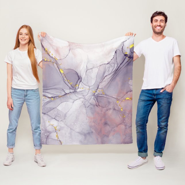 Violet and Gold Marble Fleece Blanket (In Situ)