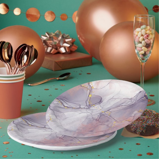 Violet and Gold Marble Paper Plate (Multi)