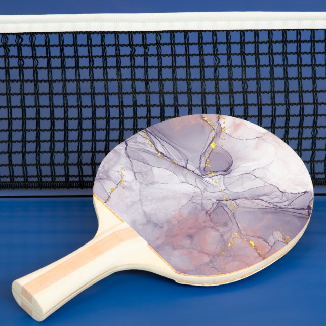 Violet and Gold Marble Ping Pong Paddle (Insitu)
