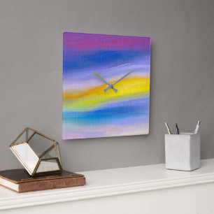 Violet and Golden Ray Abstract Square Wall Clock