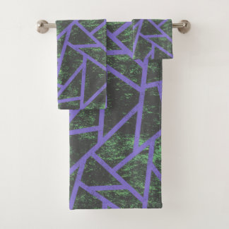 Violet and green mosaic pattern bath towel set