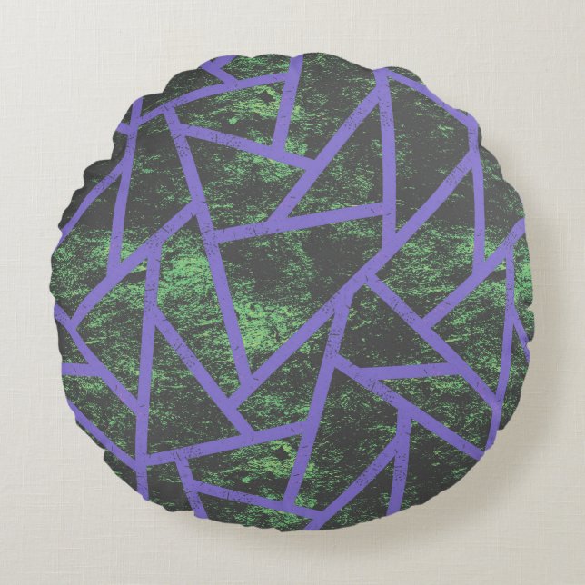 Violet and green mosaic pattern round cushion (Front)