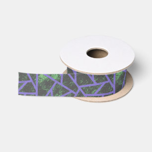 Violet and green mosaic pattern satin ribbon