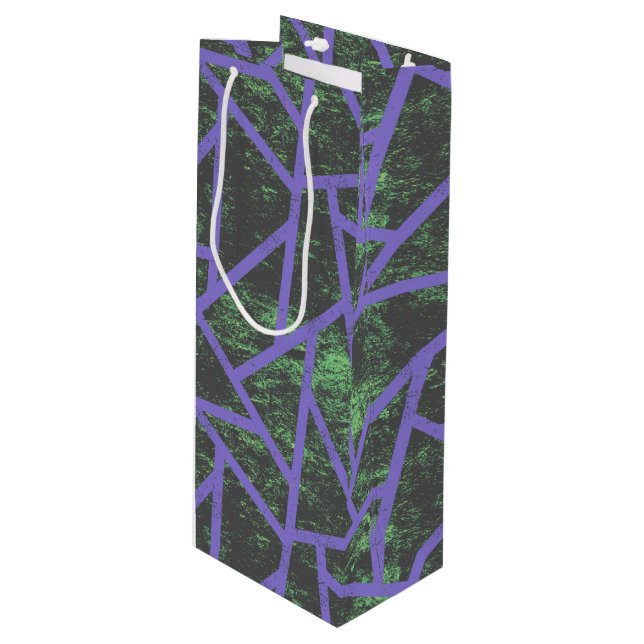 Violet and green mosaic pattern wine gift bag (Front Angled)