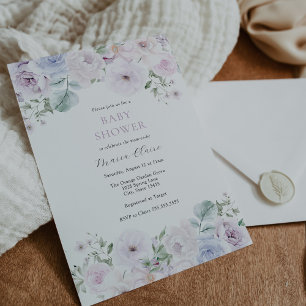 Violet and Lavender Floral Baby Shower Invitation