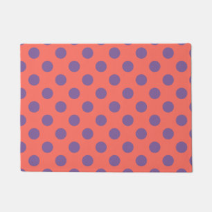 Violet and living coral polka dots doormat