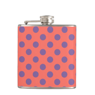 Violet and living coral polka dots hip flask