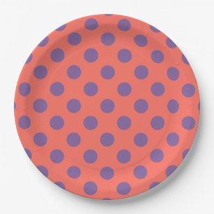 Violet and living coral polka dots paper plate