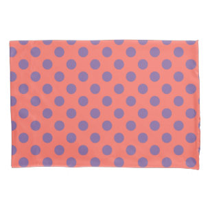 Violet and living coral polka dots pillowcase