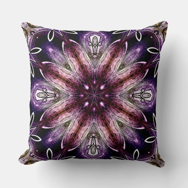 Violet and Magenta Cosmic Flower Kaleidoscope Cushion (Front)
