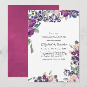 Violet and Plum Floral Wedding Rehearsal Dinner Invitation
