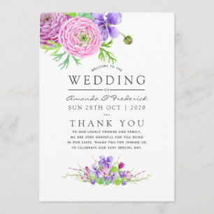 Violet and Plum Watercolor Floral Wedding Program