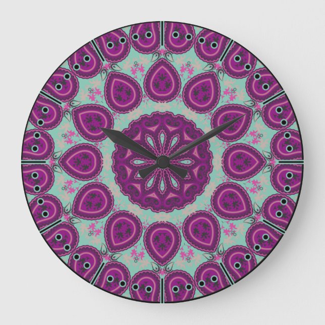 Violet and Sage Pretty Paisley Boho Style Large Clock (Front)