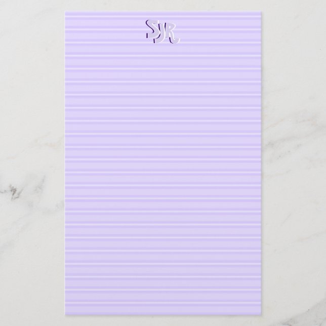 Violet and White Striped Stationery Paper Monogram (Front)
